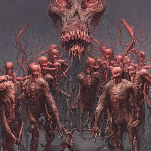 Prompt: a horrifying depiction of hell with tortured souls by wayne barlowe