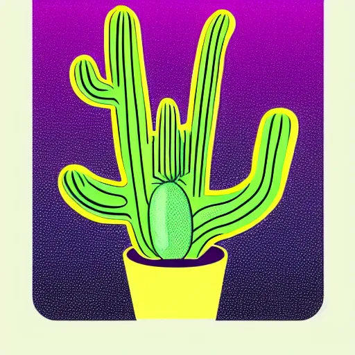 Image similar to cactus made from colourful shiny transparent jelly in the style of kurzgesagt, adobe illustrator, graphic design illustration, vector art, bold colours