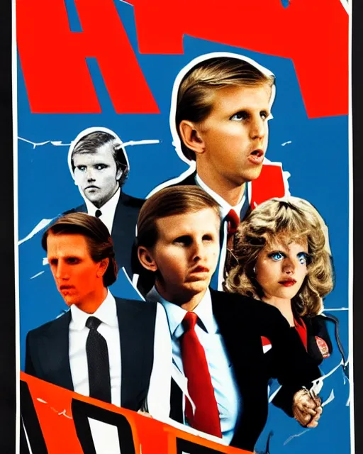 Image similar to 1 9 8 0's movie poster, eric trump is an antifa supersoldier, eric trump, exoskeleton, fan art, dramatic