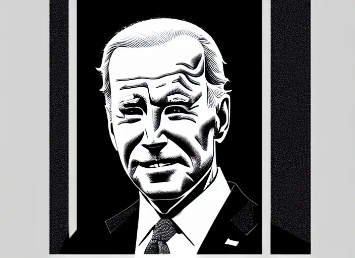 Prompt: Portrait of Joe Biden, colorful,modern art deco, Mads Berg, Karolis Strautniekas, stippled light, editorial illustration, detailed, matte print