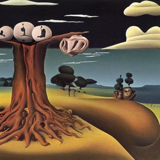 Prompt: A Surreal Landscape by Charles Addams and salvador dali