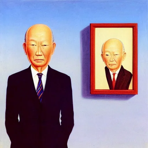 Prompt: portrait of lee kuan yew painted by rene magritte