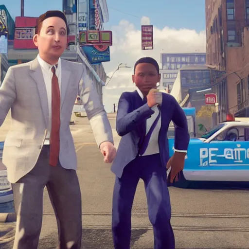 Image similar to a still of from the movie pee - wee's big adventure crossover with the game detroit : become human