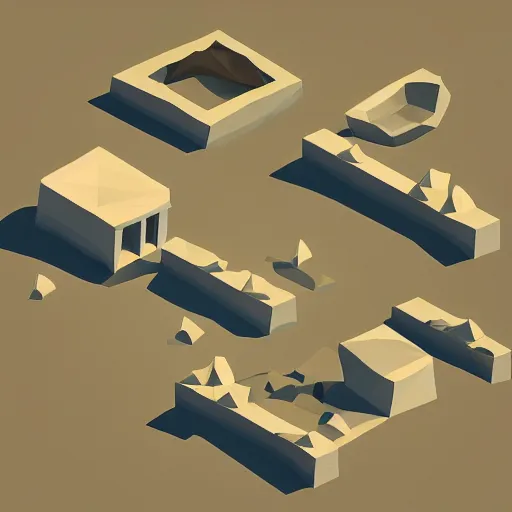 Image similar to isometric low - poly art of a sandy beach, soft lighting