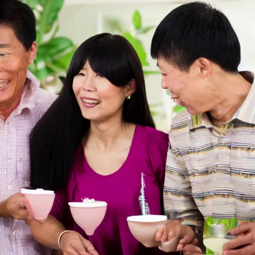 Prompt: Proud Asian Parents having a party