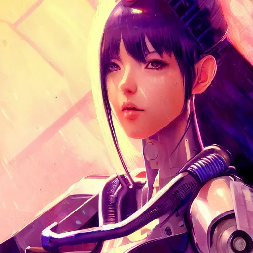 Image similar to A cyberpunk cyborg girl with big and cute eyes, fine-face, realistic shaded perfect face, fine details. Very anime. Realistic shaded lighting poster by Ilya Kuvshinov katsuhiro, magali villeneuve, artgerm, Jeremy Lipkin and Michael Garmash, Rob Rey and Kentarõ Miura style, trending on art station