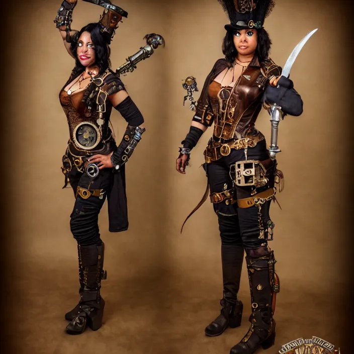 Image similar to full body photograph of achristina hendricks as a steampunk warrior, Extremely detailed. 8k