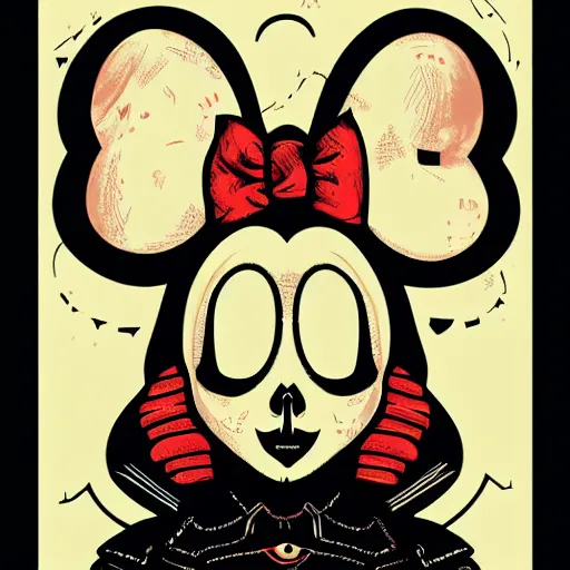 Prompt: portrait skull girl minnie mouse by petros afshar, tom whalen, laurie greasley, jc leyendecker and singer sargent