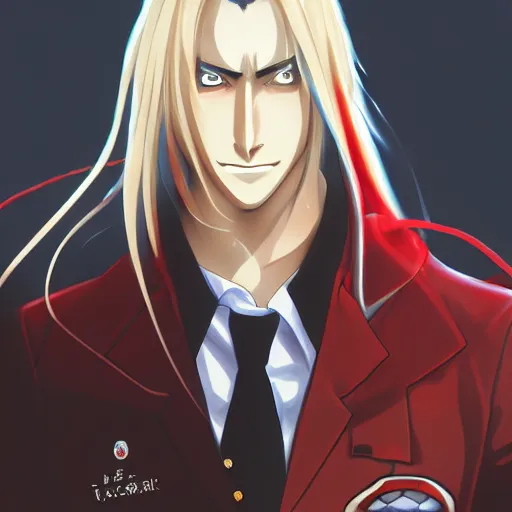 Image similar to portrait of alucard as a pilot, anime fantasy illustration by tomoyuki yamasaki, kyoto studio, madhouse, ufotable, trending on artstation