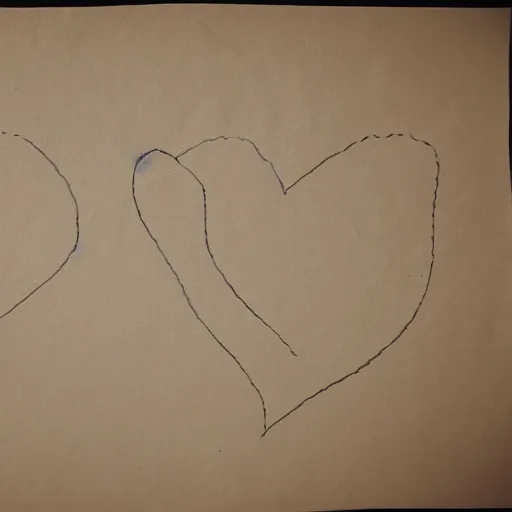Image similar to child drawing of the interpretation of love, on crumpled paper, well lit