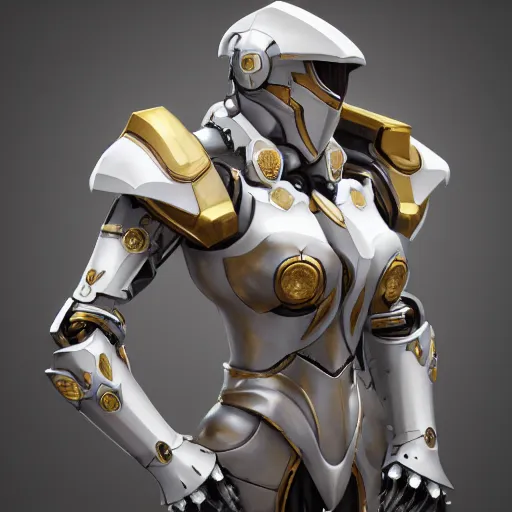 Image similar to A knight in ivory white mecha armor with gold trim, bust portrait, art by Eugenia firs ArtStation, Octane render, intricate detail, smooth, sharp focus,
