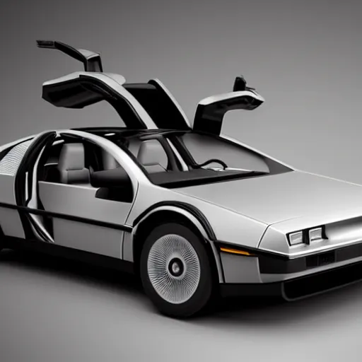 Image similar to a tesla delorean, highly detailed photo, concept car, highly detailed, intricate design, 8 k render