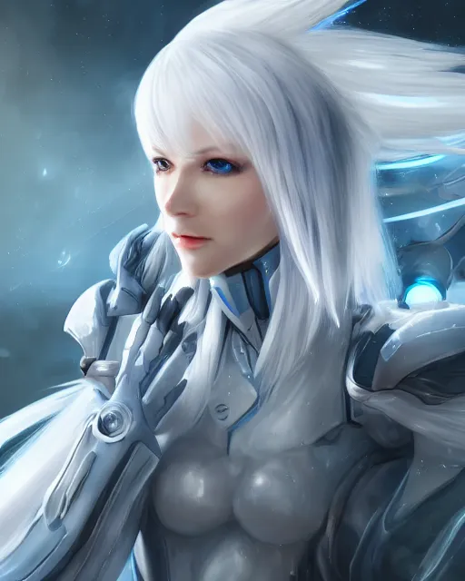 Prompt: perfect white haired girl, warframe armor, beautiful, dreamy, pretty face, blue eyes, detailed, windy weather, scifi, utopian architecture, laboratory, 4 k, ultra realistic, aura of light, cinematic, high detail, masterpiece, art by akihito tsukushi, akasuki brightmind