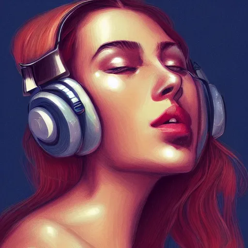 Image similar to an illustration of a beautiful woman listening to music by Anna Nikonova, highly detailed, digital art, trending on artstation