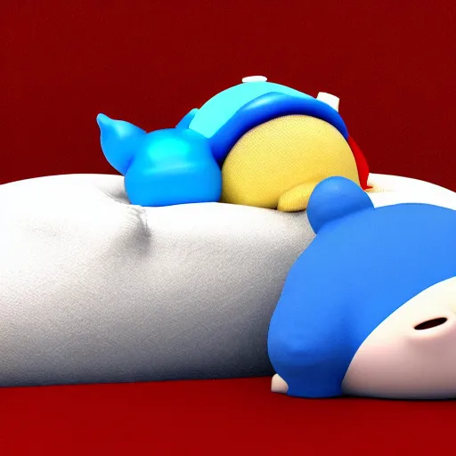 Image similar to walter white 3 d render, high definition, sleeping next to a snorlax, bright blue background, simple, high definition