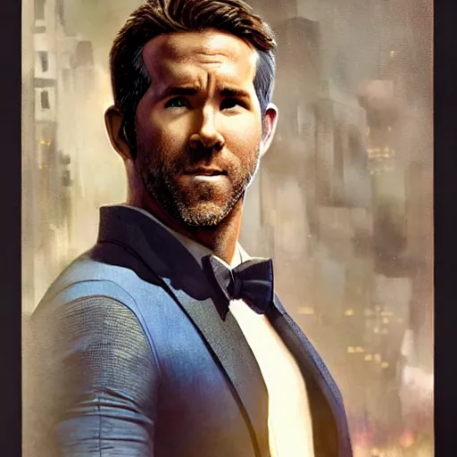 Image similar to ryan reynolds as spider - man, wearing a black and blue suit, cinematic, volumetric lighting, f 8 aperture, cinematic eastman 5 3 8 4 film, photorealistic by greg rutkowski, by stanley artgerm, by alphonse mucha