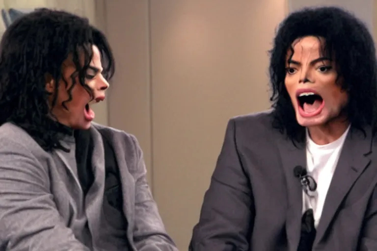 Prompt: michael jackson screaming shouting at dr phil in tv show