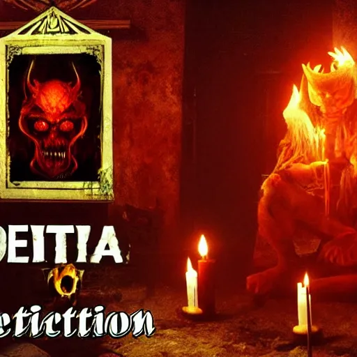 Image similar to demon invitation ceremony, ultra realistic, horror, cinematic, occult