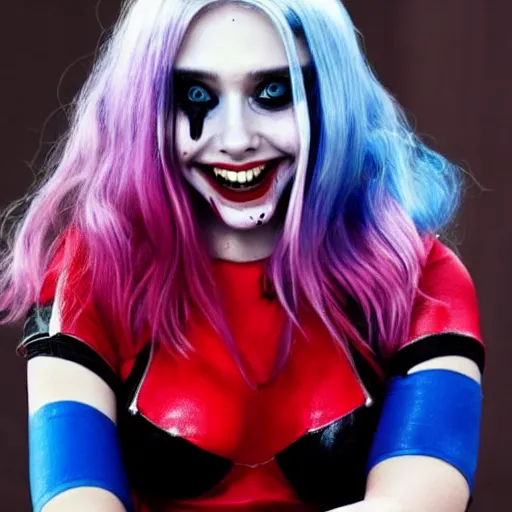 Prompt: elizabeth olsen as harley quinn from suicide squad