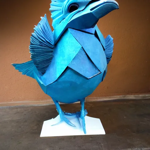 Image similar to abstract, sculpture articuno made of various materials from rainforest of face of artificial intellicgence
