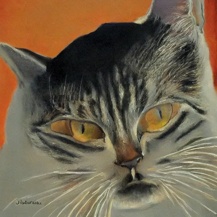 Image similar to a beautiful oil portrait of the cat buddha, smiling serenely