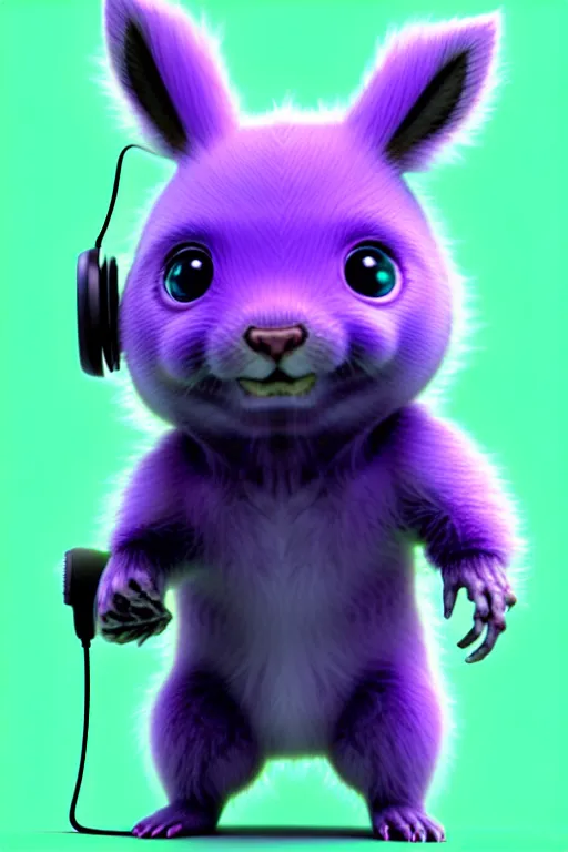 Image similar to high quality 3 d render neo - cyberpunk very cute half fluffy! wombat!! half cyborg with headphones, mechanical paw, highly detailed, unreal engine cinematic smooth, in the style of detective pikachu, hannah yata charlie immer, neon purple light, low angle, uhd 8 k, sharp focus