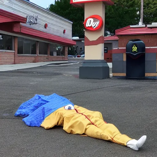 Image similar to A sick alien dies outside of a Dennys restaurant