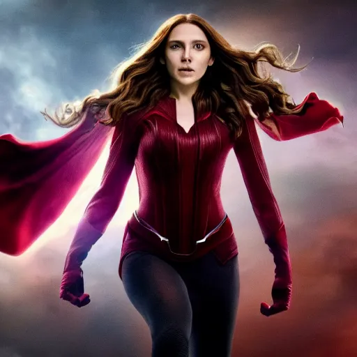 Prompt: high resolution photo of scarlet witch using her powers to levitate, 4 k, award winning photography.