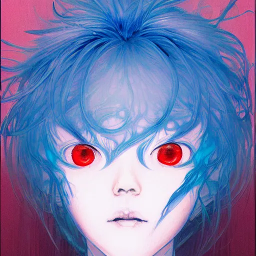 Image similar to prompt : blue portrait soft light painted by james jean and katsuhiro otomo and erik jones, inspired by evangeleon anime, smooth face feature, intricate oil painting, high detail illustration, sharp high detail, manga and anime 1 9 9 0