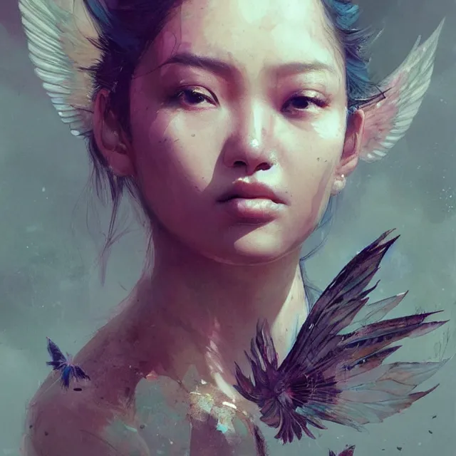 Image similar to very beauty girl asian, wings, angel hyper detailed, insane details, intricate, elite, elegant, luxury, by ismail inceoglu dragan bibin hans thoma greg rutkowski alexandros pyromallis rene maritte illustrated, perfect face, fine details, realistic shaded, fine - face, pretty face, artstation