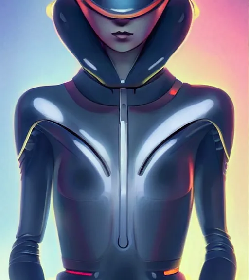 Image similar to sleek stunning portrait of futuristic spacesuit character design, trending on pixiv, amazing alien inspired by sleek goddesses of old, futuristic space traveler lithe and flexible futuristic painterly impressions, KIND OF by james jean but NOT TOO MUCH, anime style DEFINITELY lots of anime, make it cute too, kthxbai