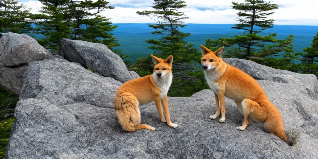 Image similar to a dingo posing at the top of mt. champlain in maine