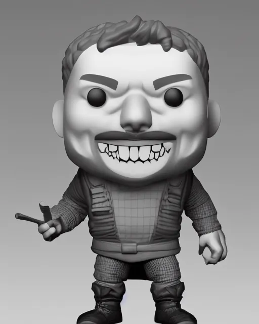 Image similar to full body 3d render of a german as a funko pop, studio lighting, white background, blender, trending on artstation, 8k, highly detailed