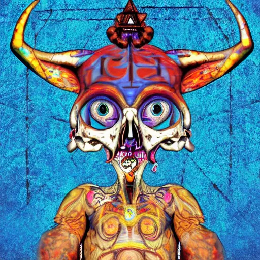 Image similar to portre of an autistic demon on acid, masonic and kabalistic symbols in background, digital art, 8k, delicate details