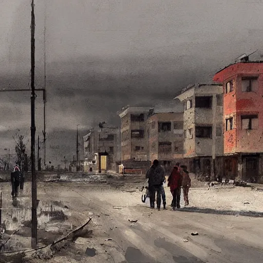 Image similar to painting of a post soviet town by jakub rozalski