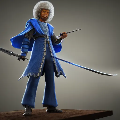 Image similar to an ultra detailed matte painting bob ross as a blue mage from final fantasy, fantasy, concept art by john collier and albert aublet, octane render, 8 k, detailed face