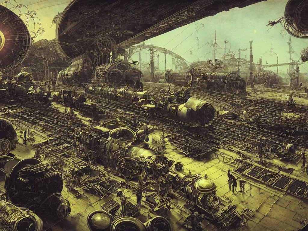 Prompt: solar-punk war train, vacuum tube-punk, electron tube-punk. 8k resolution concept art hyperdetailed trending on Artstation Unreal Engine hyperrealism psychedelic art synthetism. Futurism by beksinski carl spitzweg moebius and tuomas korpi. baroque elements. baroque element. intricate artwork by caravaggio