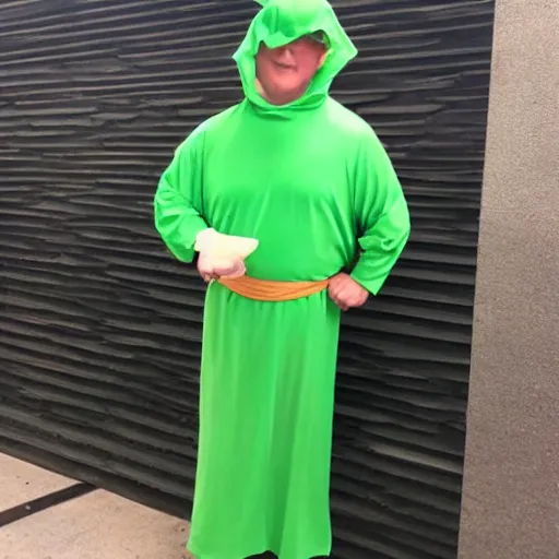 Prompt: a man in an improvised Piccolo costume