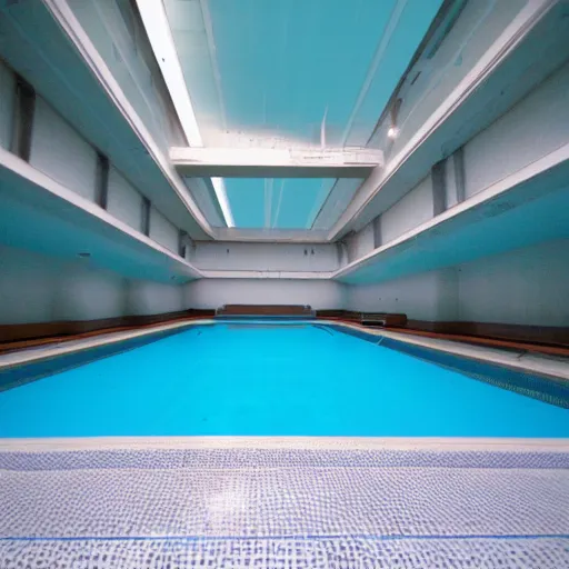 Image similar to a never ending empty pool, liminal space, found footage, sharp focus