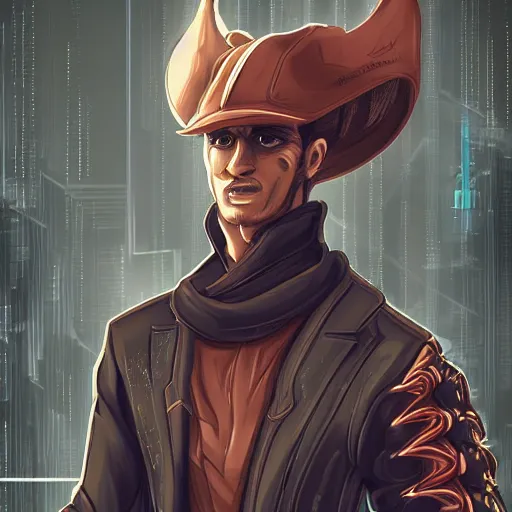 Image similar to portrait of a handsome anthropomorphic western dragon, wearing cyberpunk clothing; futuristic background, digital art