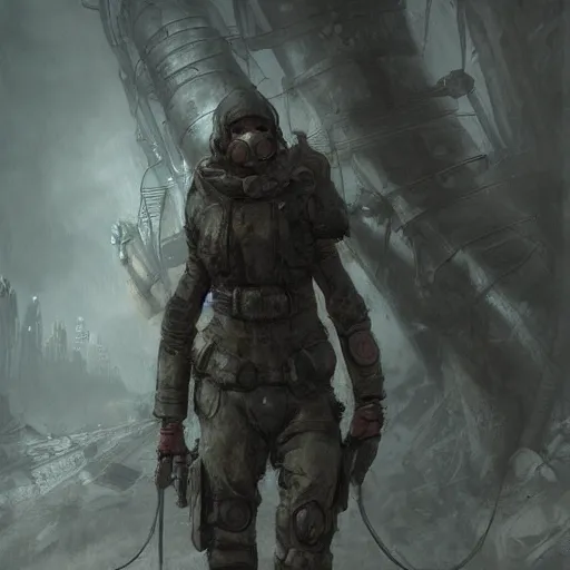 Image similar to a scavenger walking on the surface, metro 2 0 3 3, smooth, dreary, beautifully detailed, concept art, by sabbas apterus