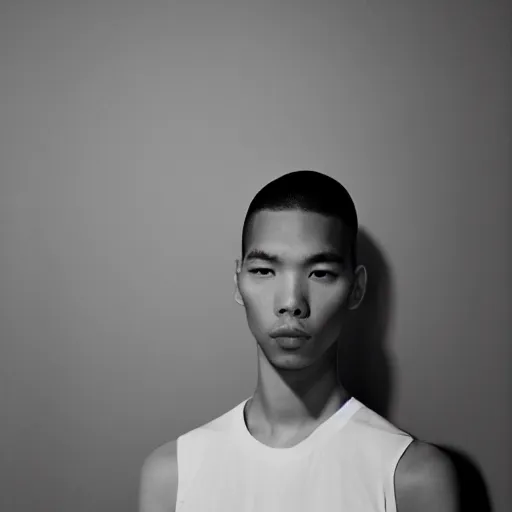 Image similar to realistic! photoshoot for a new balenciaga lookbook, color film photography, portrait of a beautiful asian model, photo in style of tyler mitchell, 35mm