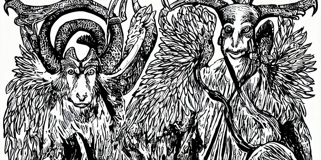 Image similar to baphomet black and white illustration