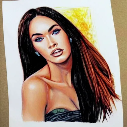 Image similar to “Megan Fox crayons paintings, ultra detailed portrait, 4k resolution”