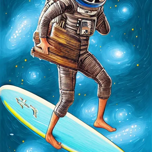 Prompt: surfer in space, intricate detail, airbrush painting, illustration,