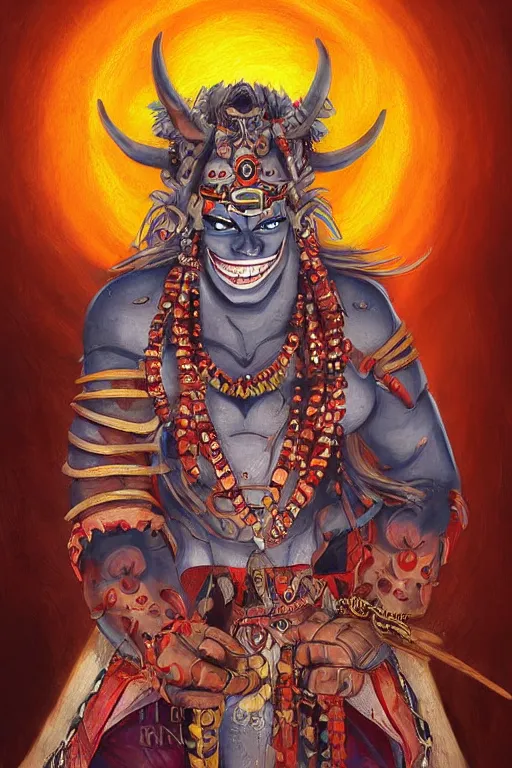 Prompt: beautiful Oni portrait, high detail, full body, mad painting