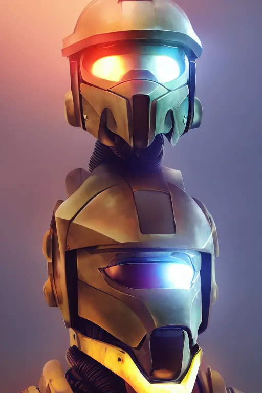 Image similar to robot ninja mask helmet halo master chief radiating a glowing aura global illumination ray tracing hdr fanart arstation by ian pesty and katarzyna da „ bek - chmiel