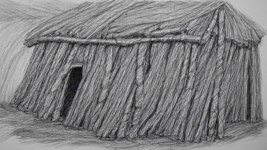 Prompt: pencil sketch sweet shelter made of ropes