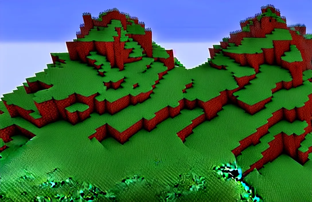 Image similar to realistic mountain in minecraft, hd, rtx enabled, shaders on