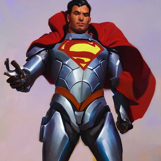 Image similar to greg manchess portrait painting of armored superman as overwatch character, medium shot, asymmetrical, profile picture, organic painting, sunny day, matte painting, bold shapes, hard edges, street art, trending on artstation, by huang guangjian and gil elvgren and sachin teng